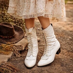 Vintage 80s Laredo White Leather Prairie Boots Size 6 USA Made